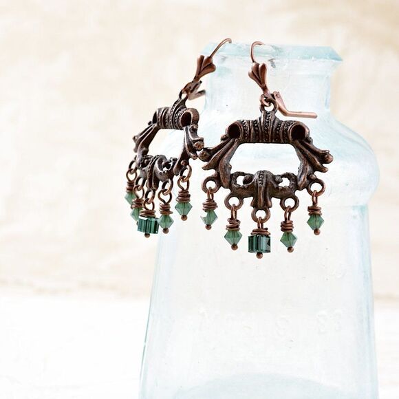 Antiqued Copper Chandelier Earrings - Picture 2 of 2